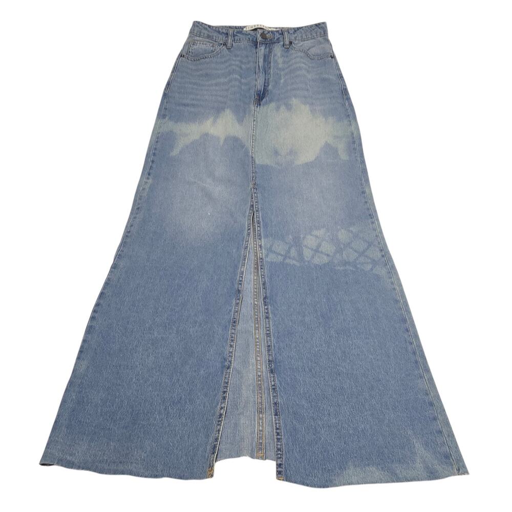 Tinseltown Women's Jean Maxi Front Split Skirt Size Small Blue Acid Wash